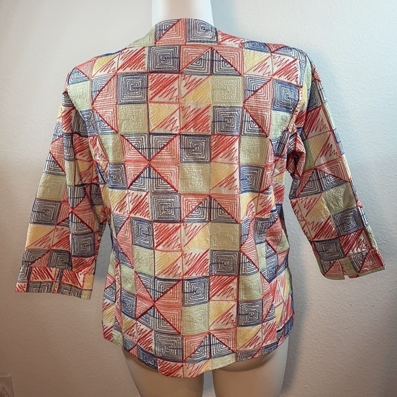 Coldwater Creek Embroidered Cotton Blazer 18W | Colorful Abstract Jacket - Picture 3 of 13